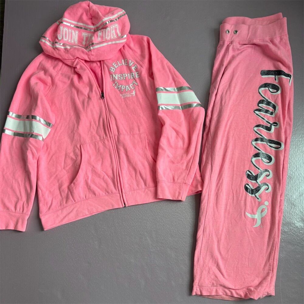 2XL Pink Hoodie & Pants Set "Fearless" Susan G  Komen breast cancer awareness